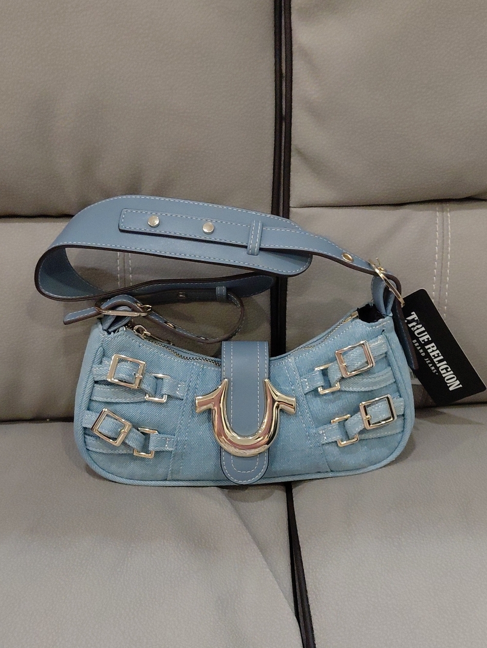 True Religion Light Blue Denim Shoulder Bag